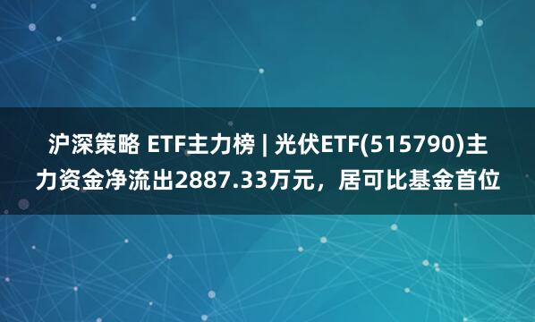 沪深策略 ETF主力榜 | 光伏ETF(515790)主力资金净流出2887.33万元，居可比基金首位